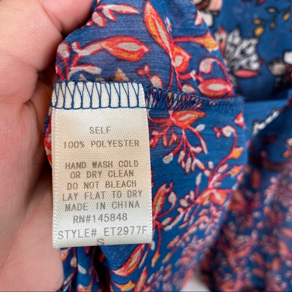 EVERLY Boho Lace Up Peasant Top S Blue - Picture 5 of 7